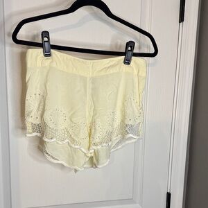 Cleobella Pale Yellow Eyelet Trim Pajama Shorts